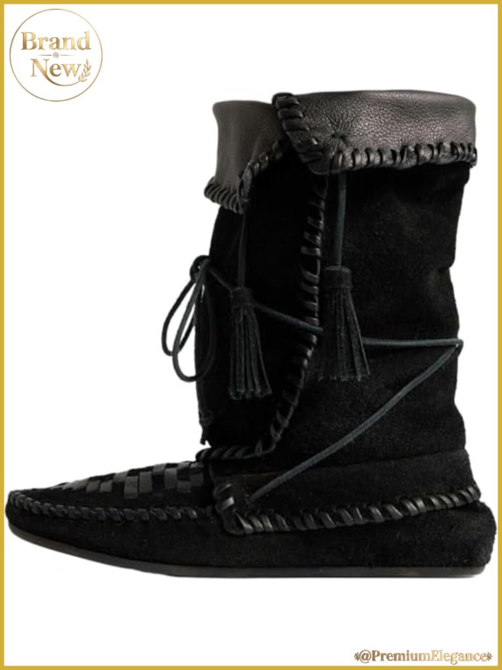 Faux Suede Fold Over Ankle Boots Tassel Slouchy Lace-Up Flats